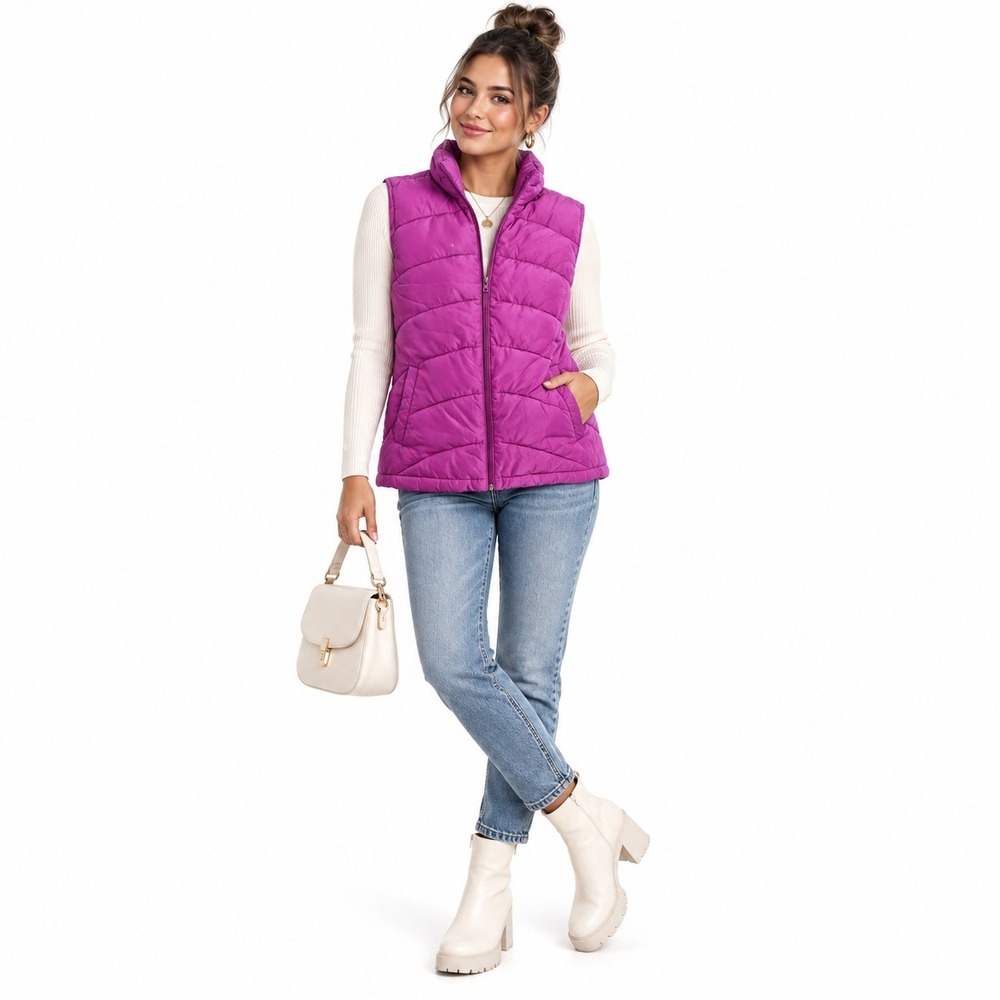 Lands End Puffer Vest Women XL Purple Quilted Down Filled 443707 Winter Warmth